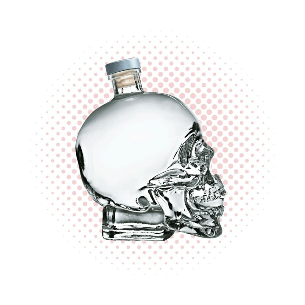 bottle of Crystal Head in a type of luxury vodka